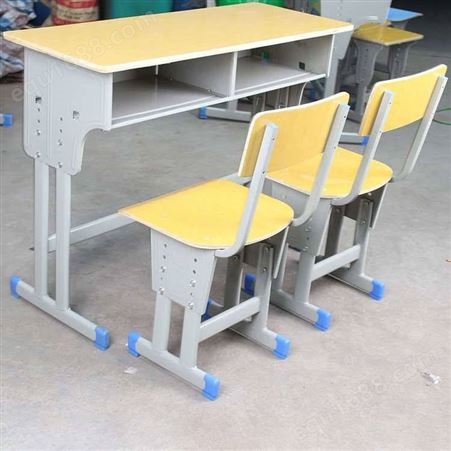 双柱升降式双人课桌椅 教室校用学生课桌椅木质学校课桌升降写字桌