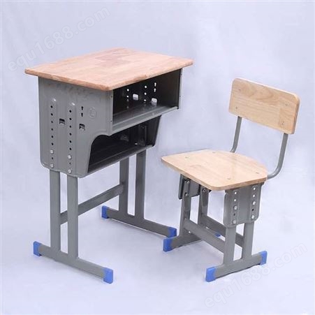 钢木升降式单人课桌椅 学校培训辅导班升降书桌中小学生单人学习桌