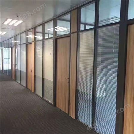 办公室双层钢化玻璃百叶 内钢外铝磨砂玻璃隔断 定制安装