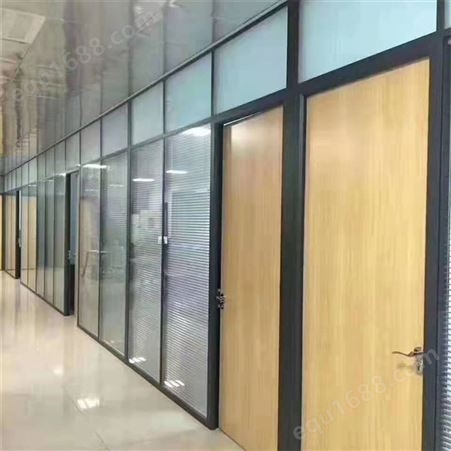 办公室双层钢化玻璃百叶 内钢外铝磨砂玻璃隔断 定制安装
