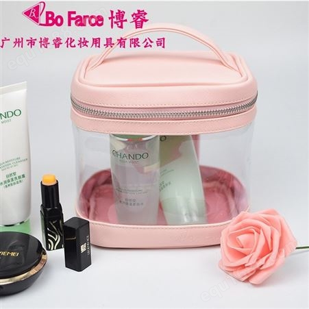 新款韩版PVC透明防水化妆包撞色印花旅行洗漱包大容量手提化妆箱