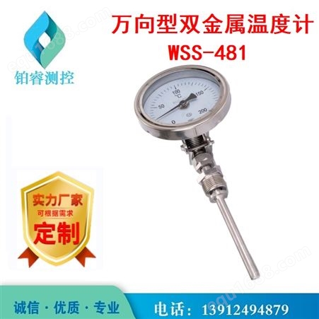 双金属温度计不锈钢WSS481万向型可定制耐震抽芯铂睿测控