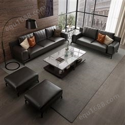 天一美家意式沙发三人头层牛皮轻奢123 简约现代皮艺组合客厅家具