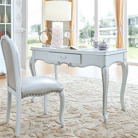 天一美家欧式酒店家具定制书房家具简约白色实木书桌椅套装