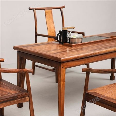 天一美家新中式茶桌椅组合茶室南美胡桃木圈椅茶台六件套含茶盘