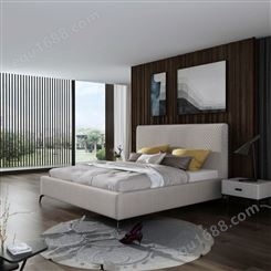 天一美家意式床头软包主卧室1.8米双人大床现代简约布艺家具