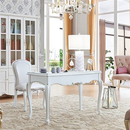 天一美家欧式酒店家具定制书房家具简约白色实木书桌椅套装